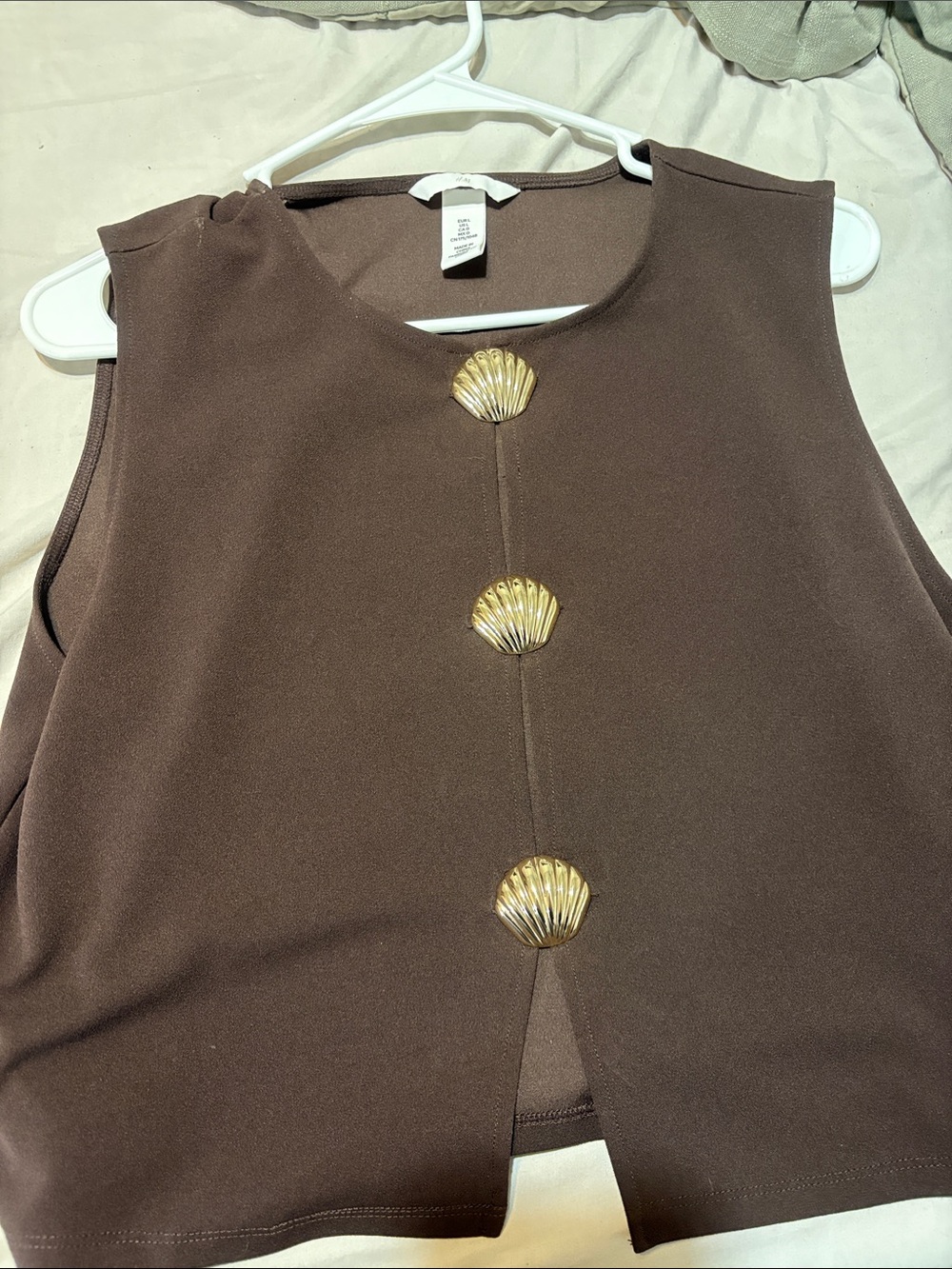 H&M Brown Sleeveless Tank Top with Gold Shell Buttons